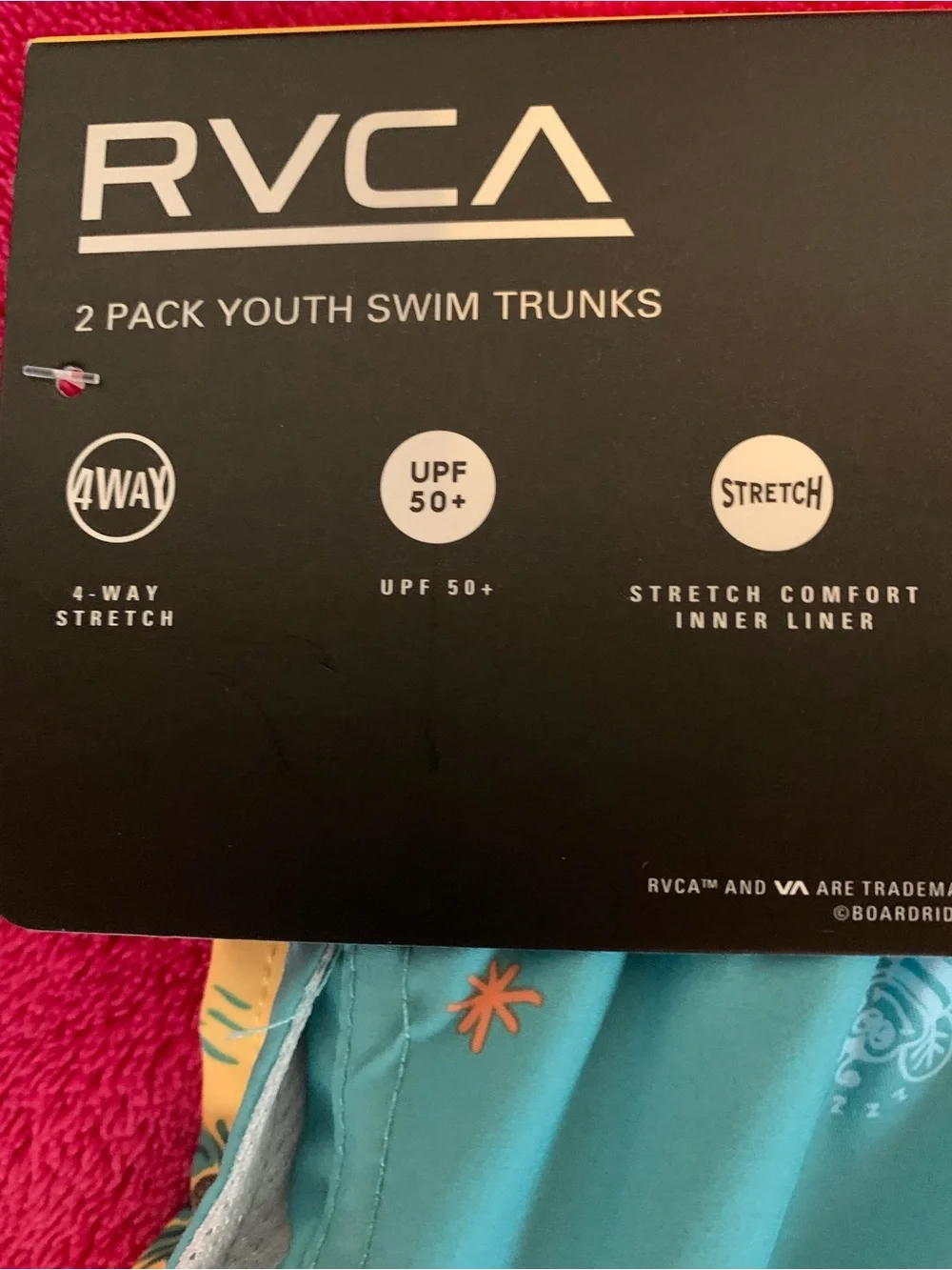 RVCA 2 Pack Teal Tropical Youth Swim Trunks and Yellow With Tropical Theme - Picture 3 of 6